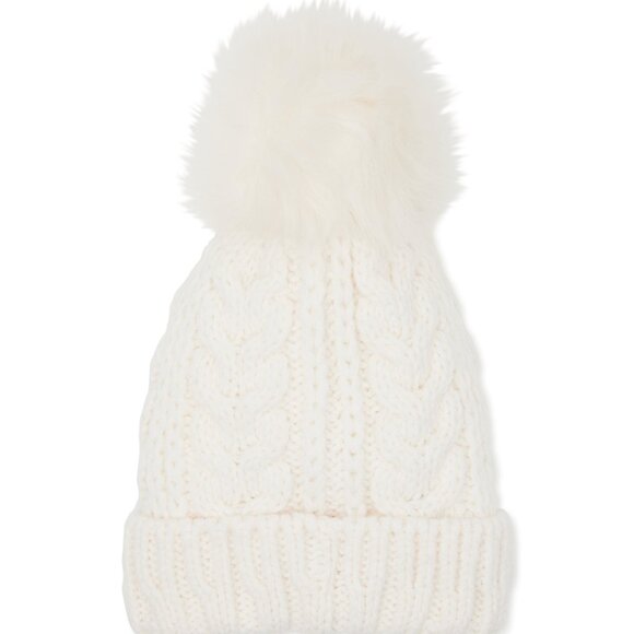 Pom Cable Knit Insulated Women’s Hat Winter White With Pom Pom ONE SIZE NEW - Picture 3 of 5